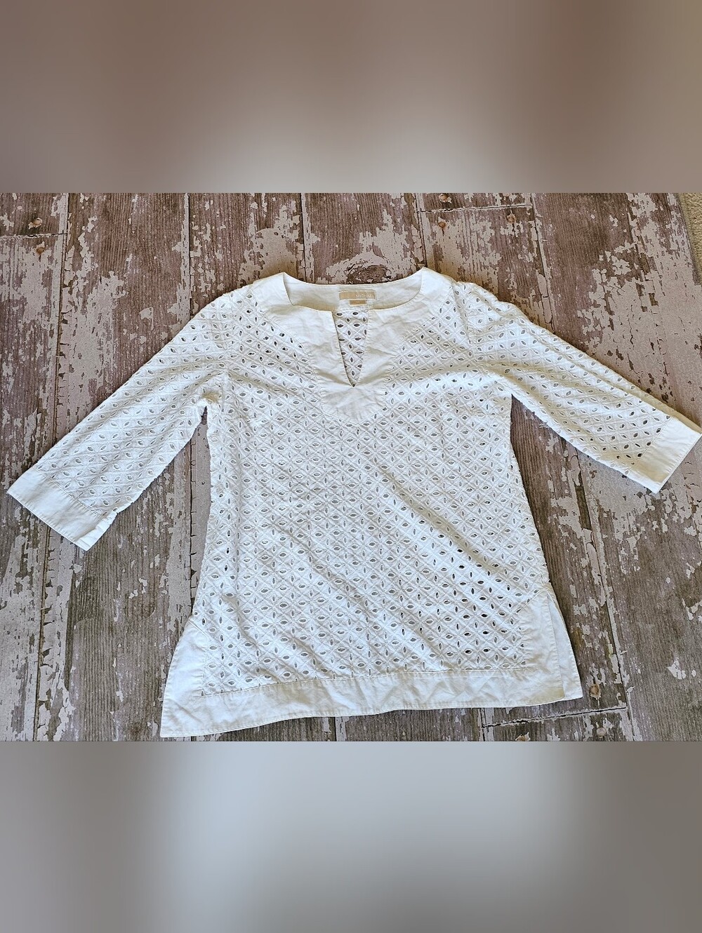 Michael Kors White Eyelet V-Notch Tunic Blouse